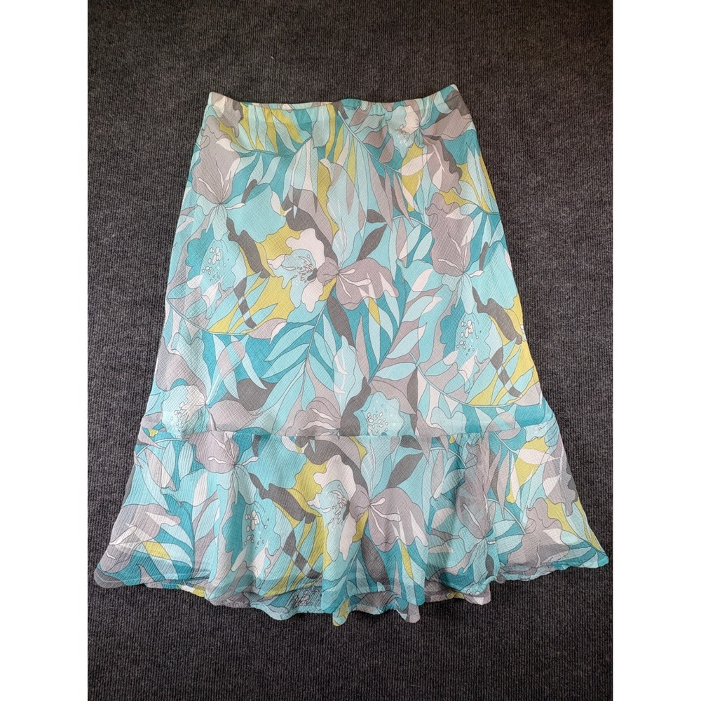 Alfred Dunner‎ Petite Floral Midi Skirt Turquoise Green Flounce Hem 14P 2610